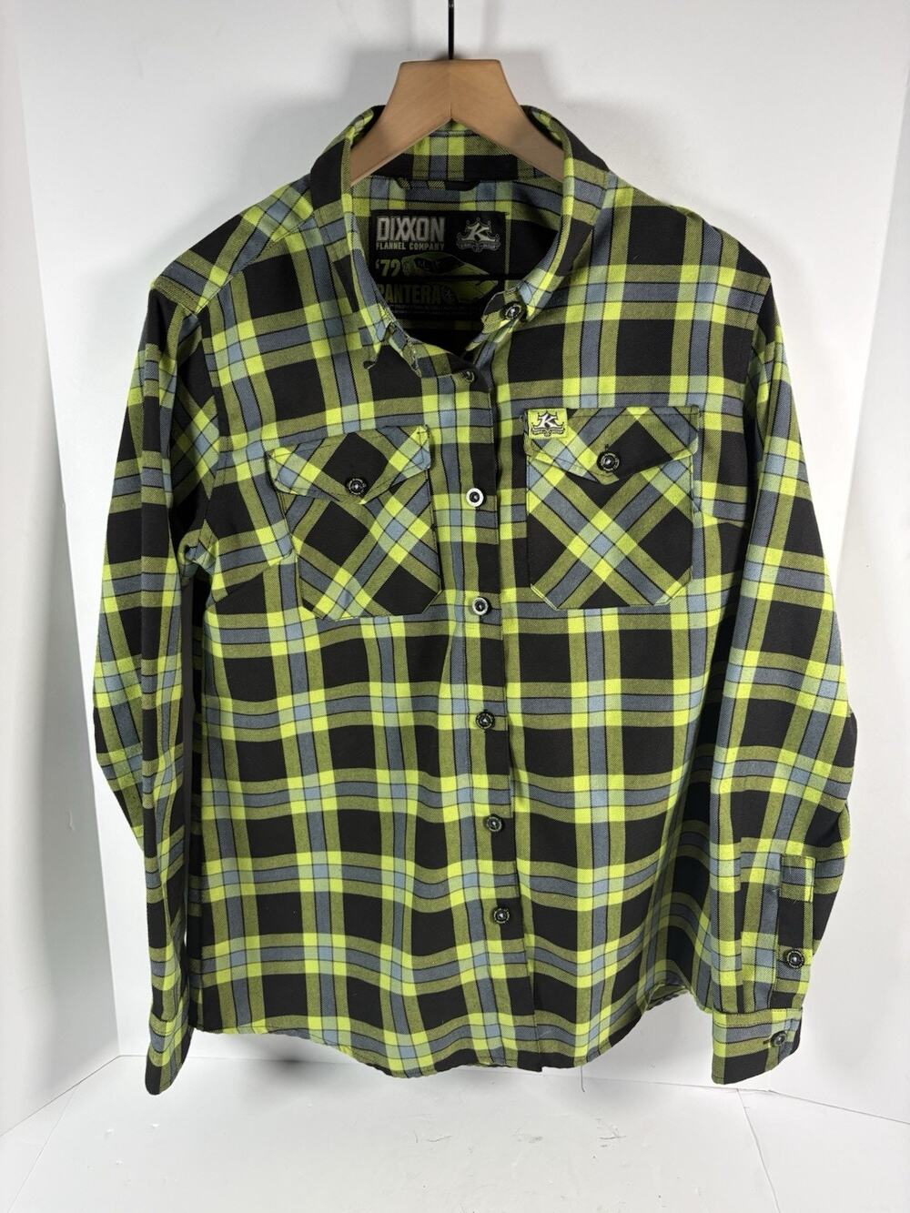 Dixxon Flannel 72 Pantera Kindig It Design Mens L Green Black Plaid Shirt D-Tech